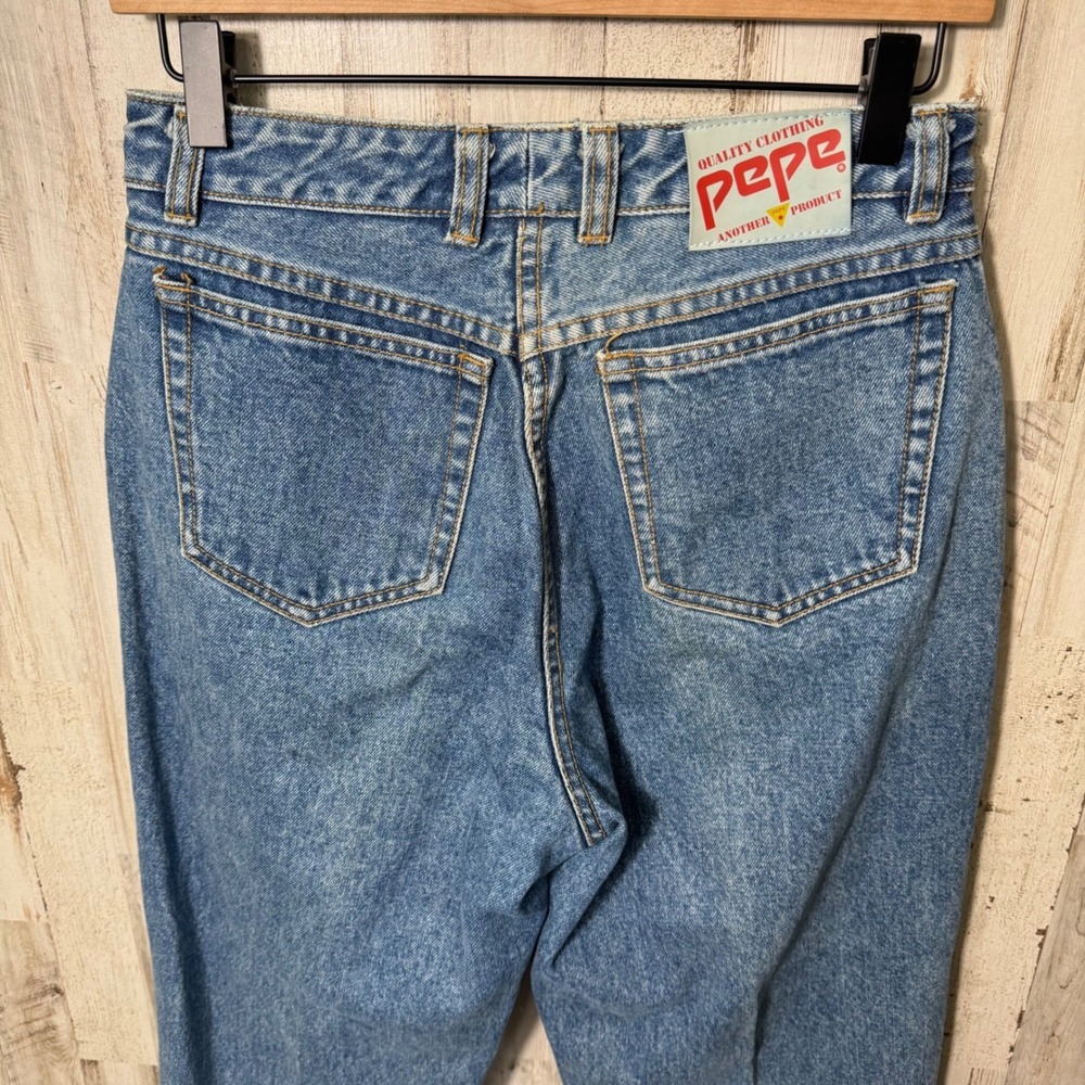 Vintage 90s Pepe Denim High Rise Straight Leg Rhinestone Jeans Womens Size 31